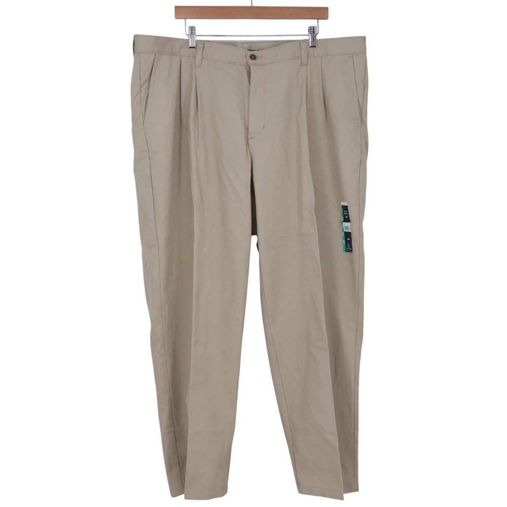 George Pleated Pant Mens 42x30 Classic Fit Beige Wrinkle Resistant New